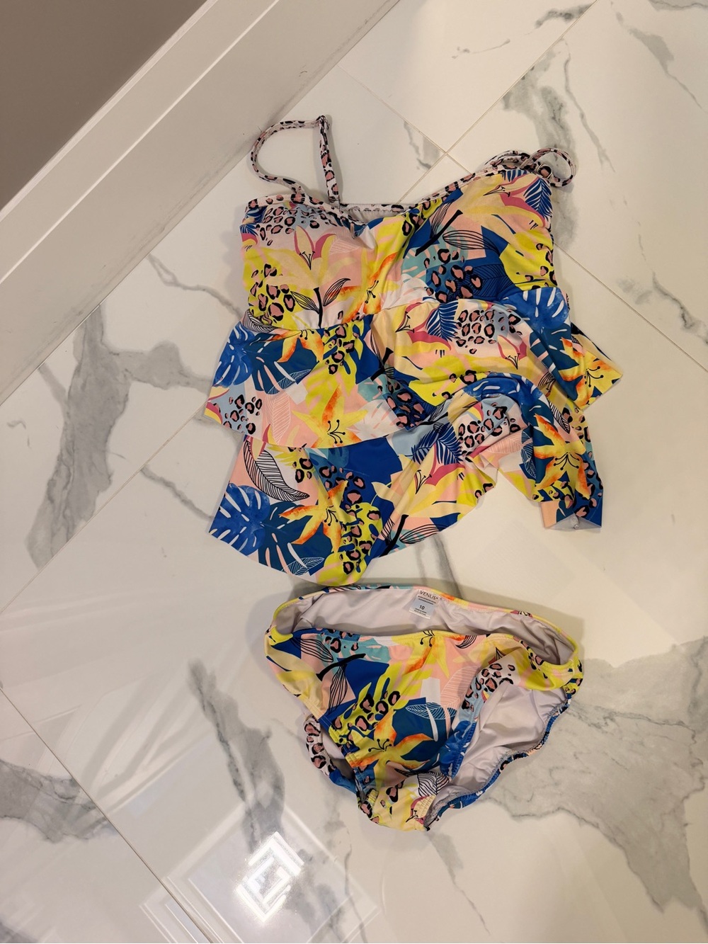 VENUS Tropical Ruffle Tankini - Yellow, Blue & Pink